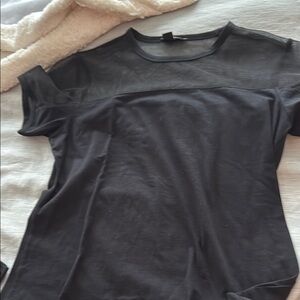 DKNYC Charcoal Sheer Panel Short Sleeve Tee